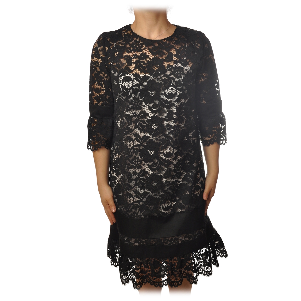 Twinset - Crewneck Dress in Lace - Black - Dress - Made in Italy ...