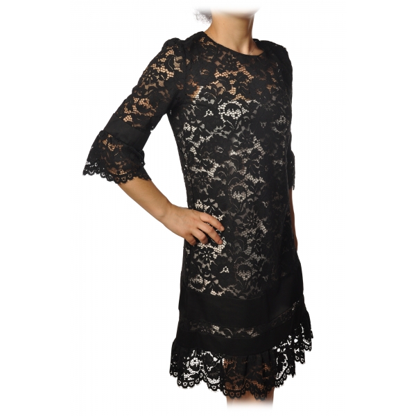 Twinset - Crewneck Dress in Lace - Black - Dress - Made in Italy - Luxury Exclusive Collection