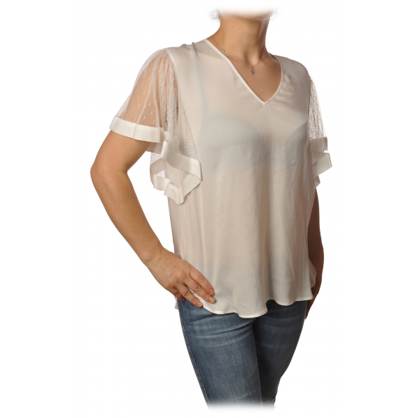 Twinset - Blouse With V-Neck - White - T-shirt - Made in Italy - Luxury Exclusive Collection
