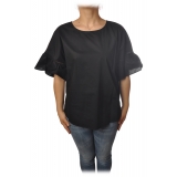 Twinset - Crew-neck Shirt With Frill - Black - T-shirt - Made in Italy - Luxury Exclusive Collection