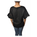 Twinset - Blusa a Manica Corta - Nero - T-shirt - Made in Italy - Luxury Exclusive Collection