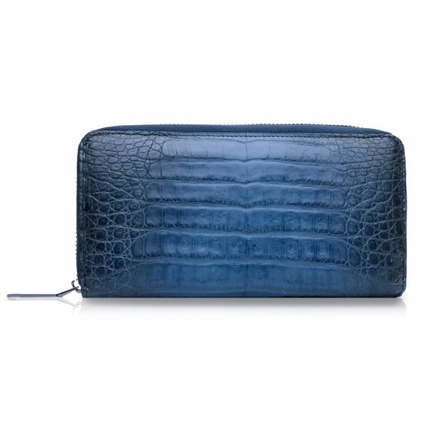 Ammoment - Caiman in Degrade Light-Dark Blue - Leather Long Zipper Wallet
