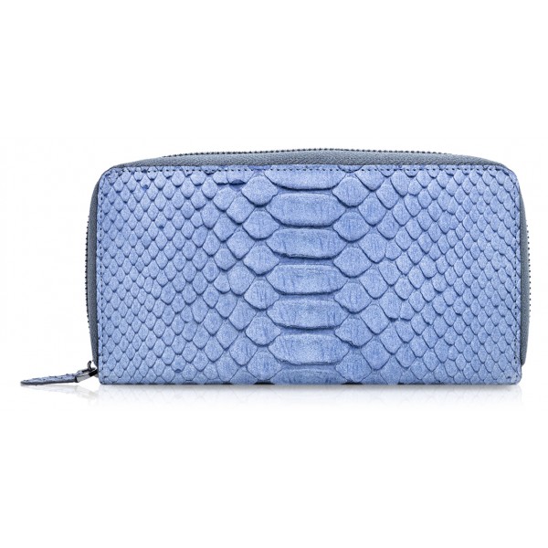 Ammoment - Python in Pomice Blue - Leather Long Zipper Wallet