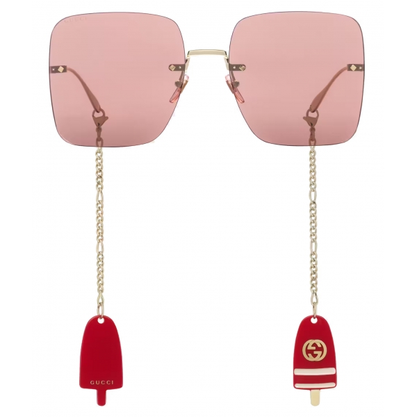 Gucci - Oversized Square-Frame Sunglasses - Gold Red - Gucci Eyewear