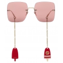Gucci - Oversized Square-Frame Sunglasses - Gold Red - Gucci Eyewear