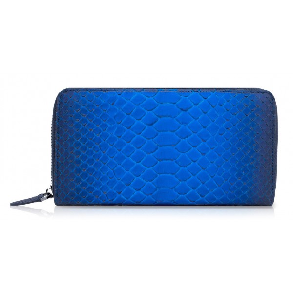Ammoment - Python in Petale Blue - Leather Long Zipper Wallet