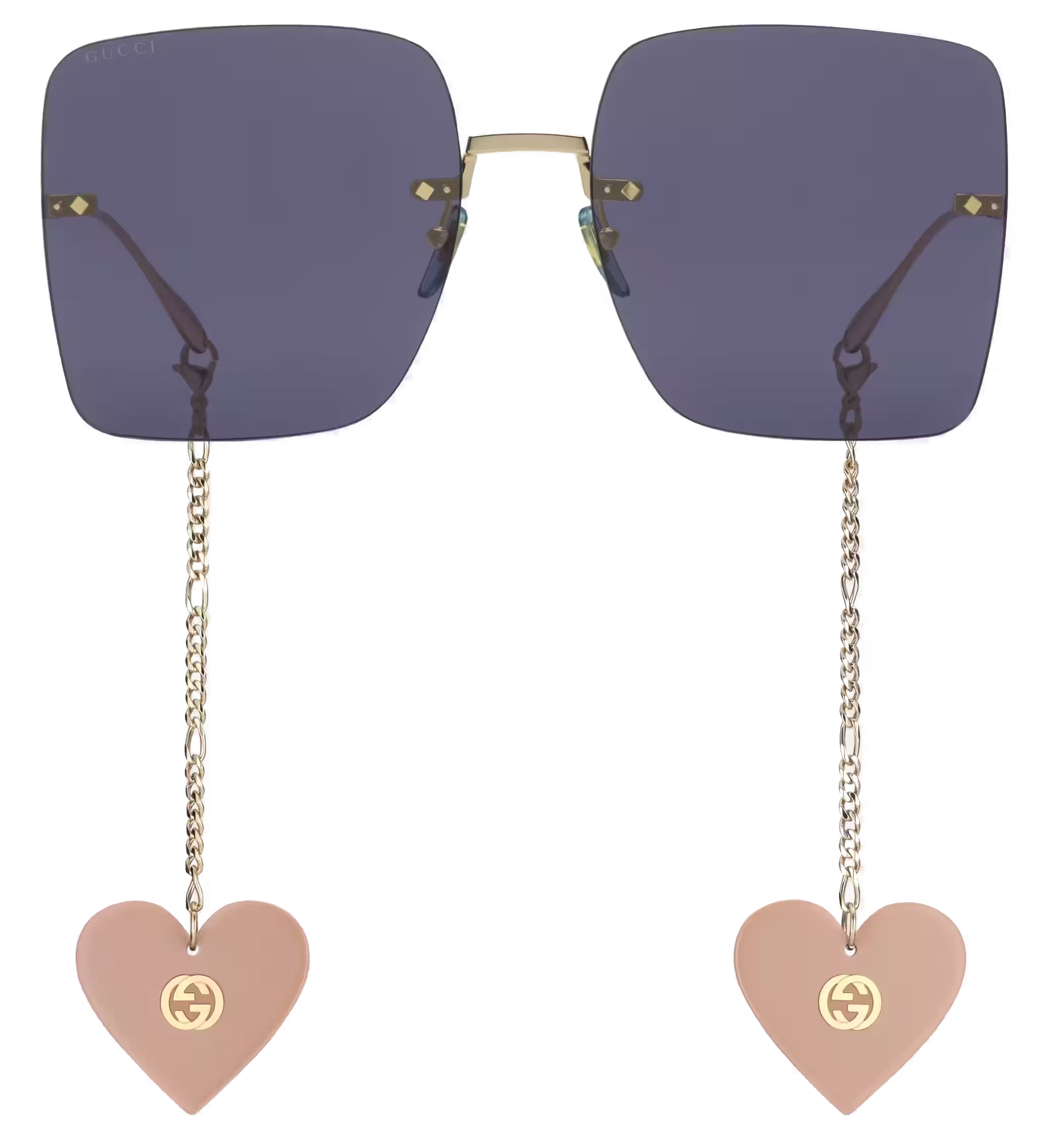 Gucci - Occhiali da Sole Cat-Eye con Ciondoli a Forma di Cuore - Oro Grigio  - Gucci Eyewear - Avvenice