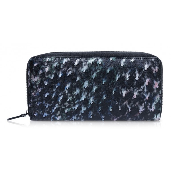 Ammoment - Ostrich in Tahitian Pearl Black - Leather Long Zipper Wallet