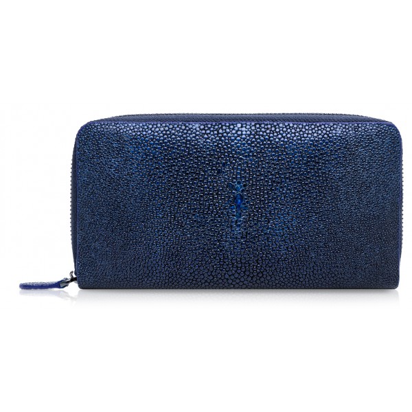 Ammoment - Stingray in Glitter Metallic Blue - Leather Long Zipper Wallet