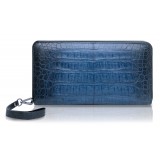 Ammoment - Caiman in Degrade Light-Dark Blue - Leather Large Long Zipper Wallet