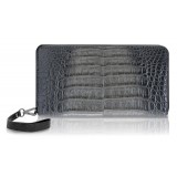 Ammoment - Caiman in Degrade Coal New Age - Leather Large Long Zipper Wallet