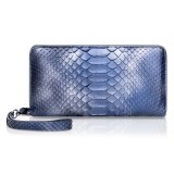 Ammoment - Python in Calcite Blue - Leather Large Long Zipper Wallet