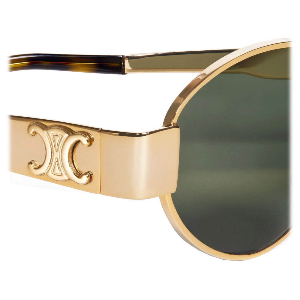 Céline - Triomphe Metal 01 Sunglasses in Metal - Gold Green - Sunglasses - Eyewear - Avvenice