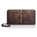 Ammoment - Stingray in Glitter Metallic Brown - Leather Large Long Zipper Wallet
