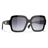 Chanel - Occhiali da Sole Quadrati - Nero Oro Grigio Sfumate - Chanel Eyewear