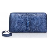 Ammoment - Stingray in Glitter Metallic Blue - Leather Large Long Zipper Wallet