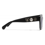 Chanel - Occhiali da Sole Quadrati - Nero Oro Grigio Sfumate - Chanel Eyewear