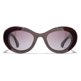 Chanel - Occhiali da Sole Ovali - Rosso Borgogna Sfumate - Chanel Eyewear