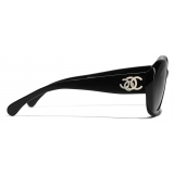 Chanel - Occhiali da Sole Ovali - Nero Grigio Polarizzate - Chanel Eyewear