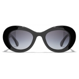 Chanel - Occhiali da Sole Ovali - Nero Grigio Sfumato - Chanel Eyewear