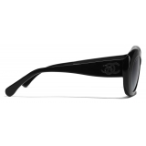 Chanel - Occhiali da Sole Ovali - Nero Grigio Sfumato - Chanel Eyewear