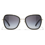 Chanel - Occhiali da Sole Quadrati - Nero Oro Grigio Sfumate - Chanel Eyewear