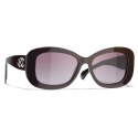 Chanel - Occhiali da Sole Rettangolari - Rosso Borgogna - Chanel Eyewear