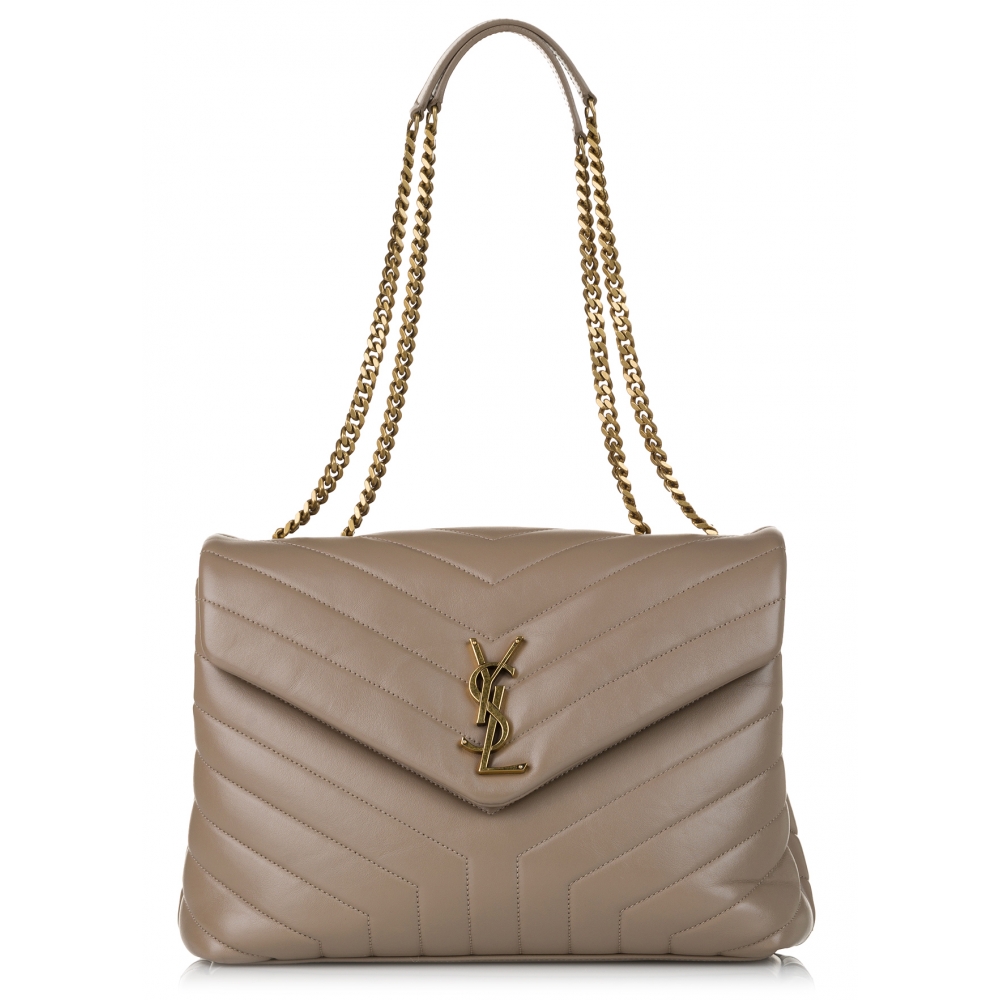 Saint Laurent Loulou Quilted Shoulder Bag Beige in Leather with