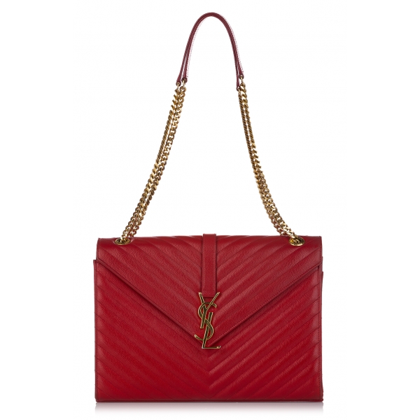 Yves Saint Laurent Vintage - Monogram Chevron Envelope Crossbody Bag - Red - Leather Handbag - Luxury High Quality