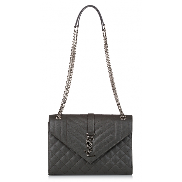 Yves Saint Laurent Vintage - Monogram Envelope Leather Shoulder Bag - Grigio Scuro - Borsa in Pelle - Alta Qualità Luxury