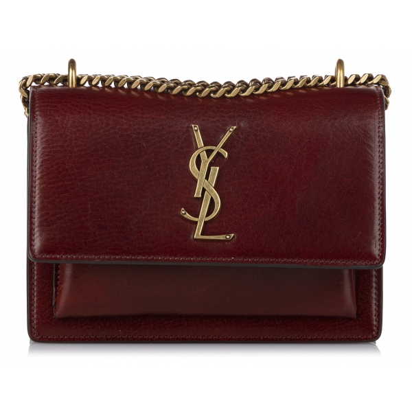 Yves Saint Laurent Vintage - Sunset Leather Crossbody Bag - Rosso Bordeaux - Borsa in Pelle - Alta Qualità Luxury