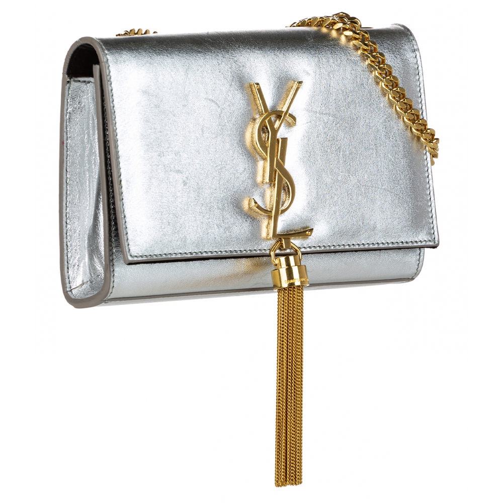 Saint Laurent Silver Textured Leather Small Kate Tassel Crossbody Bag at  1stDibs