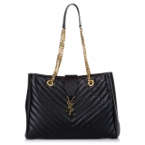 Yves Saint Laurent Vintage - Chevron Monogram Shopper Leather Tote Bag - Nero - Borsa in Pelle - Alta Qualità Luxury