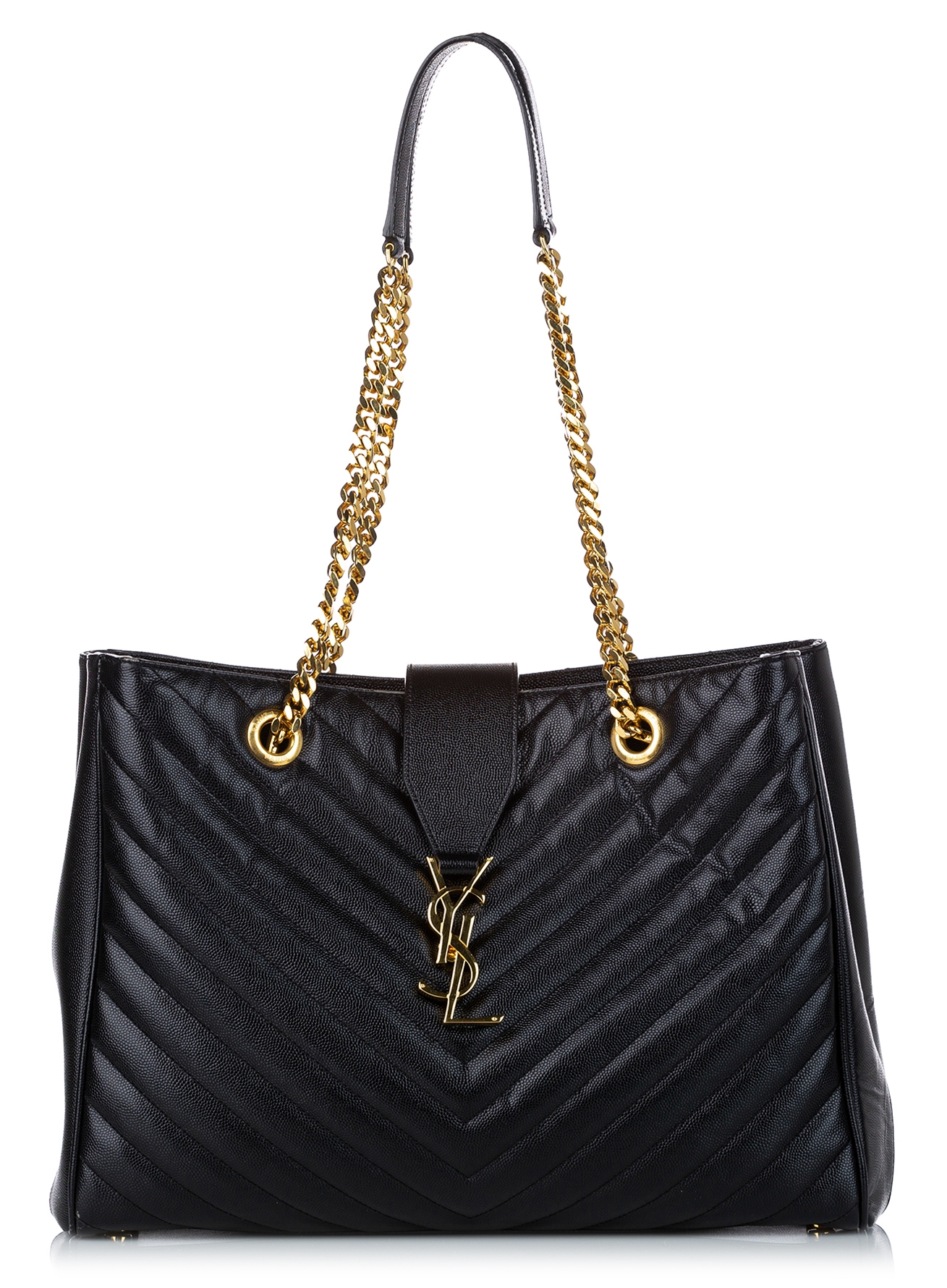 Yves Saint Laurent Vintage - Chevron Monogram Shopper Leather Tote Bag -  Black - Leather Handbag - Luxury High Quality - Avvenice