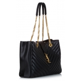 Yves Saint Laurent Vintage - Chevron Monogram Shopper Leather Tote Bag - Black - Leather Handbag - Luxury High Quality