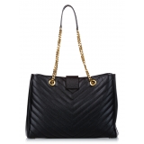 Yves Saint Laurent Vintage - Chevron Monogram Shopper Leather Tote Bag - Nero - Borsa in Pelle - Alta Qualità Luxury