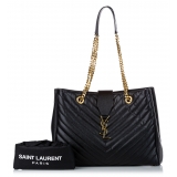 Yves Saint Laurent Vintage - Chevron Monogram Shopper Leather Tote Bag - Black - Leather Handbag - Luxury High Quality