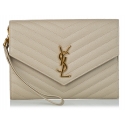 Yves Saint Laurent Vintage - Monogram Chevron Leather Clutch Bag - Marrone Beige - Borsa in Pelle - Alta Qualità Luxury