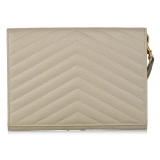 Yves Saint Laurent Vintage - Monogram Chevron Leather Clutch Bag - Marrone Beige - Borsa in Pelle - Alta Qualità Luxury