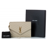 Yves Saint Laurent Vintage - Monogram Chevron Leather Clutch Bag - Brown Beige - Leather Handbag - Luxury High Quality