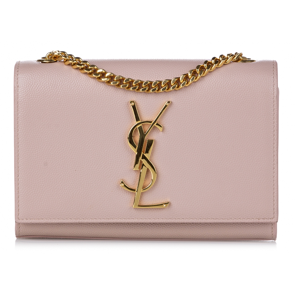 Auth Yves Saint Laurent Clutch Second Bag Pink Logo Gold YSL Leather Used