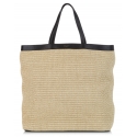 Yves Saint Laurent Vintage - Raffia Tote Bag - Nero Beige - Borsa in Pelle - Alta Qualità Luxury