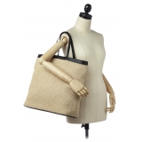 Yves Saint Laurent Vintage - Raffia Tote Bag - Nero Beige - Borsa in Pelle - Alta Qualità Luxury