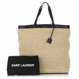 Yves Saint Laurent Vintage - Raffia Tote Bag - Black Beige - Leather Handbag - Luxury High Quality