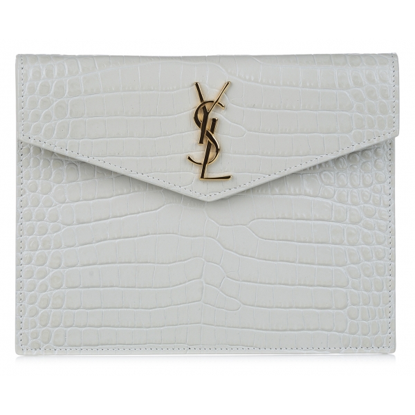 Yves Saint Laurent Vintage - Embossed Uptown Envelope Clutch - White - Leather Handbag - Luxury High Quality