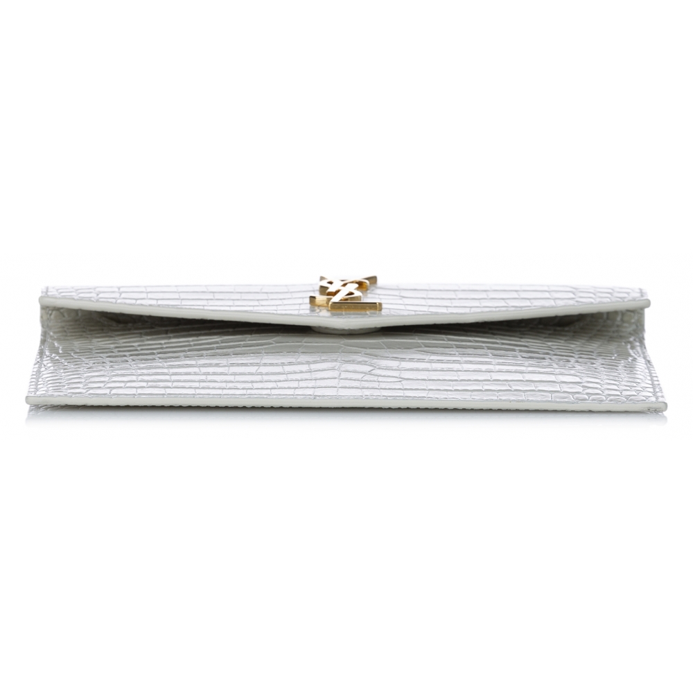 Large Envelope White Leather Purse– Darkest Fox