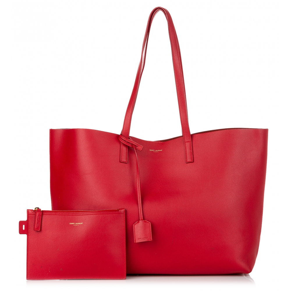 Vintage Yves Saint Laurent Red Canvas Shell Closure Crossbody Bag