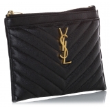 Yves Saint Laurent Vintage - Monogram Bill Pouch - Black - Leather Handbag - Luxury High Quality