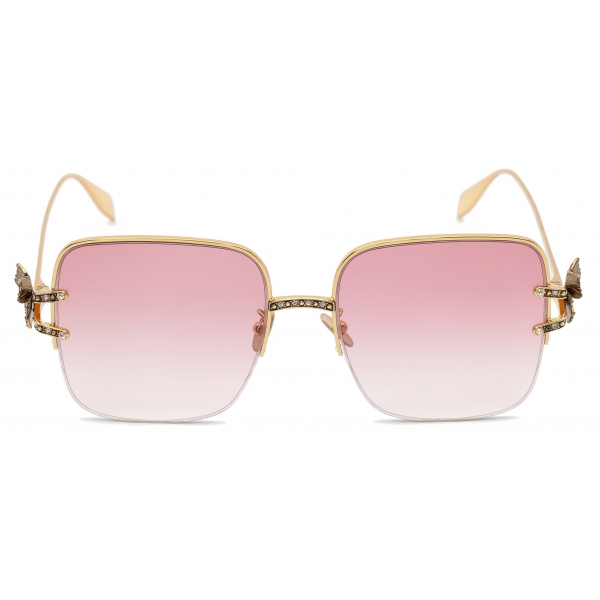 Alexander McQueen - Women's Butterfly Jewelled Square Sunglasses - Gold Red - Alexander McQueen Eyewear