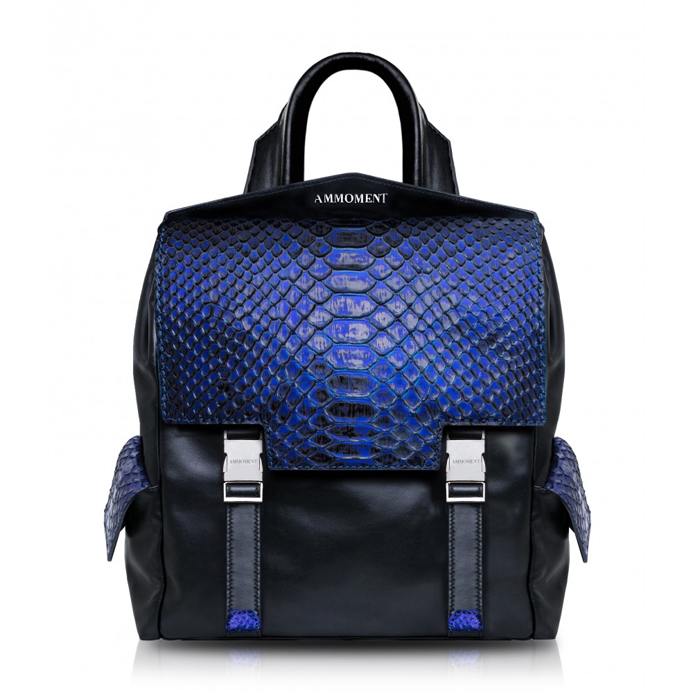 Ammoment - Python in NYX Blue - Leather Zane Small Backpack - Avvenice